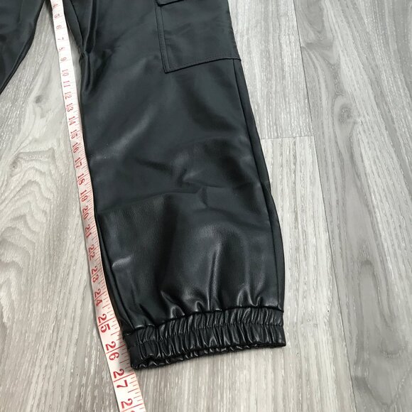 Zara Faux Leather Jogger Pant Black Pockets Drawstring Elastic Waist Womens S - Picture 2 of 8